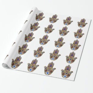 Judaica Hamsa Harten Bloemen Opal Kunstprint Cadeaupapier