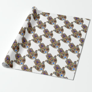 Judaica Hamsa Harten Bloemen Opal Kunstprint Cadeaupapier