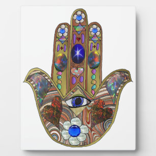 Judaica Hamsa Harten Bloemen Opal Kunstprint Fotoplaat