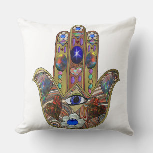Judaica Hamsa Harten Bloemen Opal Kunstprint Kussen