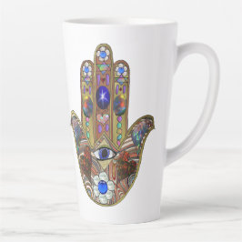 Judaica Hamsa Harten Bloemen Opal Kunstprint Latte Mok