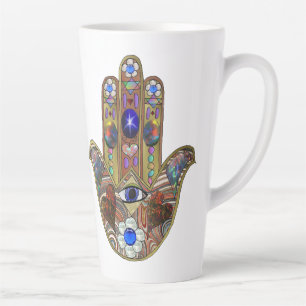 Judaica Hamsa Harten Bloemen Opal Kunstprint Latte Mok