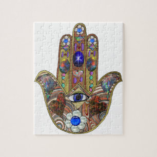 Judaica Hamsa Harten Bloemen Opal Kunstprint Legpuzzel