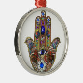 Judaica Hamsa Harten Bloemen Opal Kunstprint Metalen Ornament (Rechts)