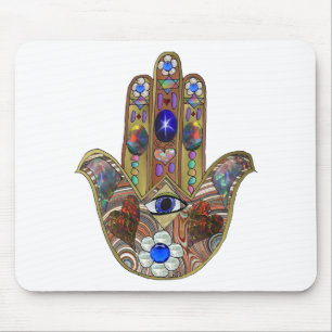 Judaica Hamsa Harten Bloemen Opal Kunstprint Muismat