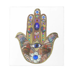Judaica Hamsa Harten Bloemen Opal Kunstprint Notitieblok