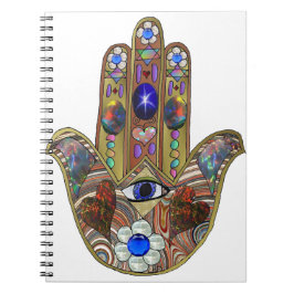 Judaica Hamsa Harten Bloemen Opal Kunstprint Notitieboek