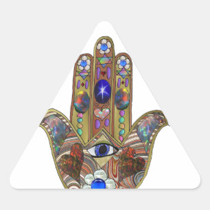 Judaica Hamsa Harten Bloemen Opal Kunstprint Sticker
