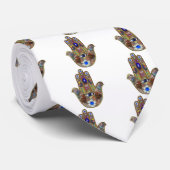 Judaica Hamsa Harten Bloemen Opal Kunstprint Stropdas (Opgerold)