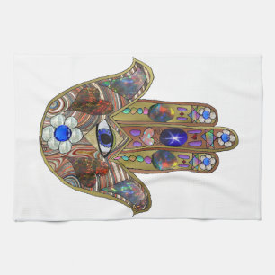 Judaica Hamsa Harten Bloemen Opal Kunstprint Theedoek