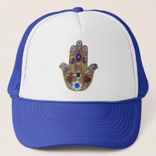 Judaica Hamsa Harten Bloemen Opal Kunstprint Trucker Pet