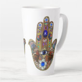 Judaica Hamsa Hearts Flowers Opal Art Print Latte Mok (Rechterhoek)
