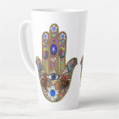 Judaica Hamsa Hearts Flowers Opal Art Print Latte Mok (Linkerhoek)