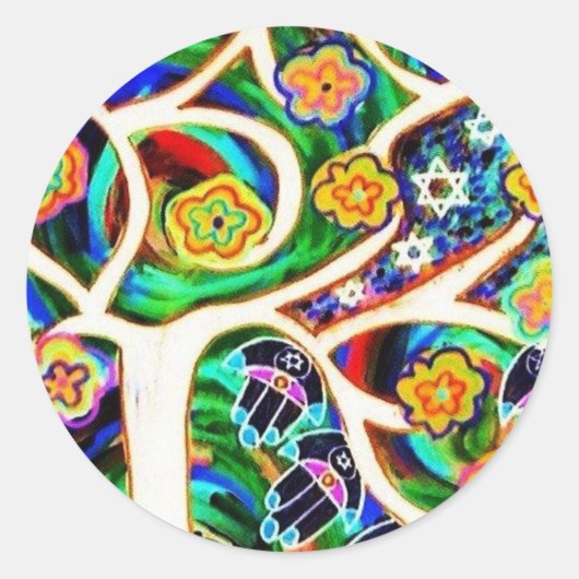 Judaica Hamsa Ivory Tree of Life Ronde Sticker (Voorkant)