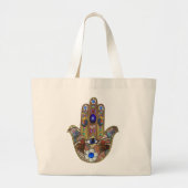 Judaica Hamsa maakt bloemen optische kunst afdrukk Grote Tote Bag (Voorkant)