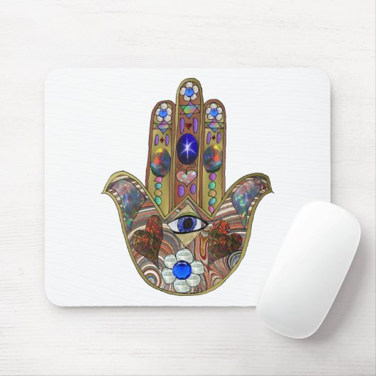 Judaica Hamsa maakt bloemen optische kunst afdrukk Muismat (Met muis)