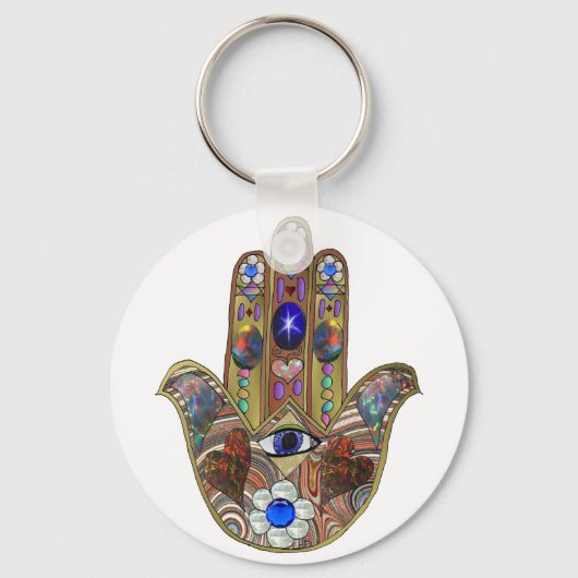 Judaica Hamsa maakt bloemen optische kunst afdrukk Sleutelhanger (Voorkant)
