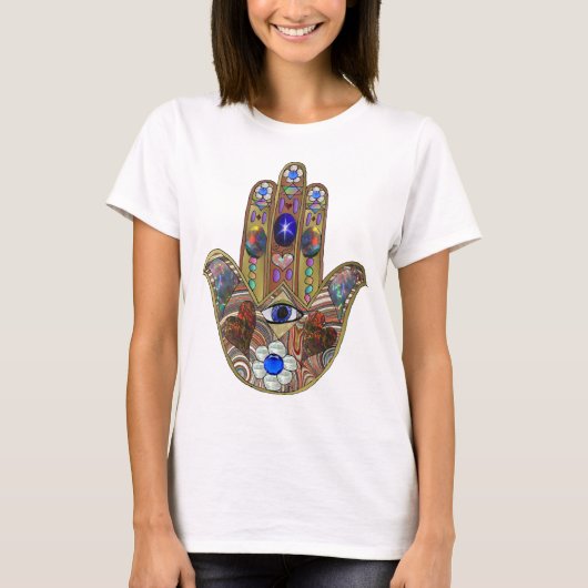 Judaica Hamsa maakt bloemen optische kunst afdrukk T-shirt (Voorkant)