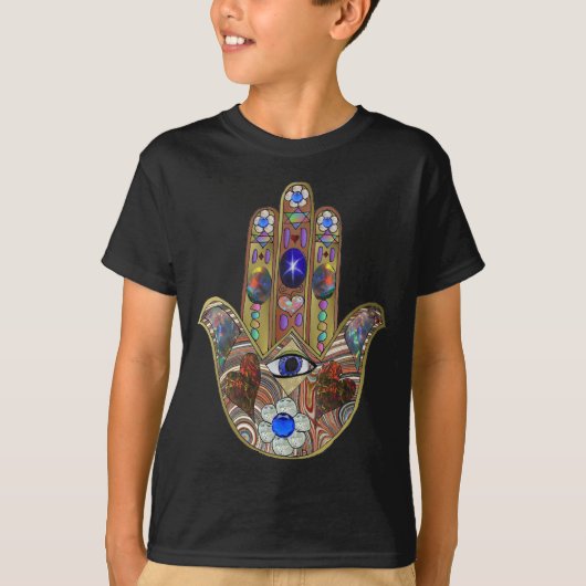 Judaica Hamsa maakt bloemen optische kunst afdrukk T-shirt (Voorkant)
