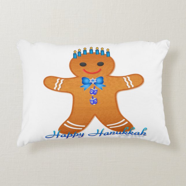 Judaica Hanukkah Gingerbrood Man Menorah Accent Kussen (Voorkant)
