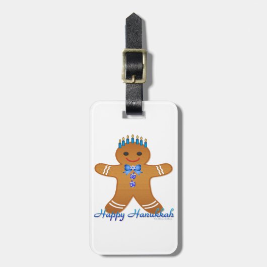 Judaica Hanukkah Gingerbrood Man Menorah Bagagelabel (Voorkant verticaal)