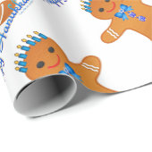 Judaica Hanukkah Gingerbrood Man Menorah Cadeaupapier (Rol Hoek)