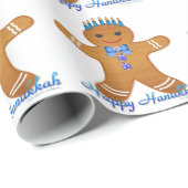 Judaica Hanukkah Gingerbrood Man Menorah Cadeaupapier (Rol Hoek)