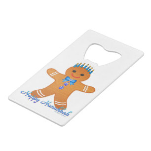 Judaica Hanukkah Gingerbrood Man Menorah Creditkaart Flessenopener