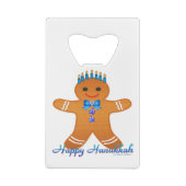 Judaica Hanukkah Gingerbrood Man Menorah Creditkaart Flessenopener (Achterkant)