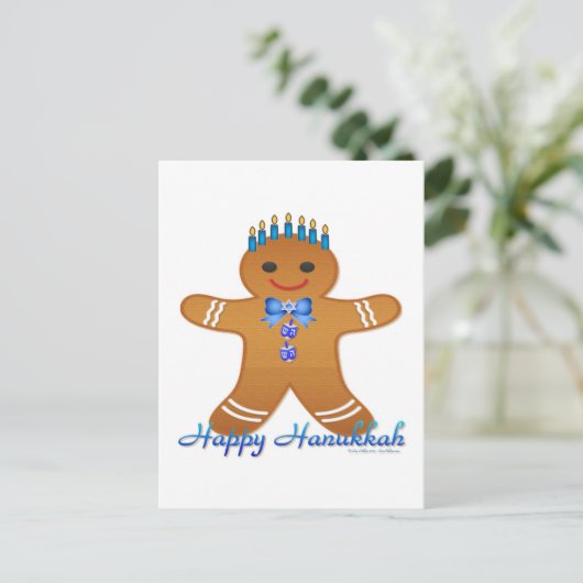 Judaica Hanukkah Gingerbrood Man Menorah Feestdagenkaart (Staand voorkant)