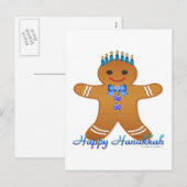 Judaica Hanukkah Gingerbrood Man Menorah Feestdagenkaart (Voorkant / Achterkant)