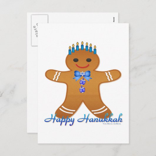 Judaica Hanukkah Gingerbrood Man Menorah Feestdagenkaart (Voorkant / Achterkant)