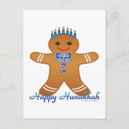 Judaica Hanukkah Gingerbrood Man Menorah Feestdagenkaart (Voorkant)