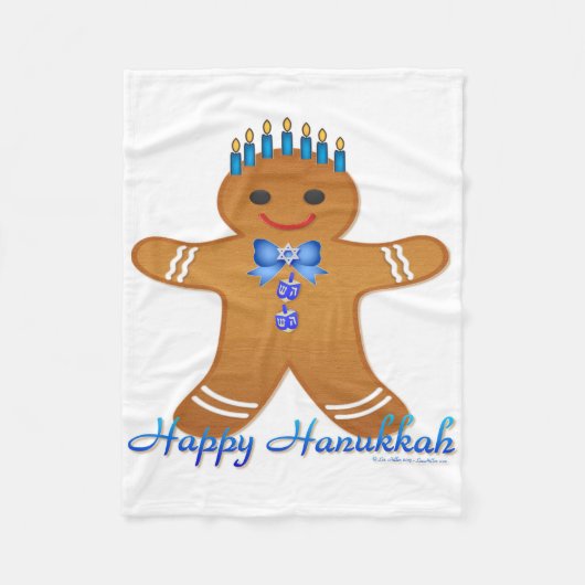 Judaica Hanukkah Gingerbrood Man Menorah Fleece Deken (Voorkant)