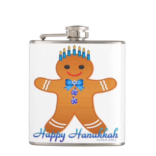 Judaica Hanukkah Gingerbrood Man Menorah Heupfles (Voorkant)