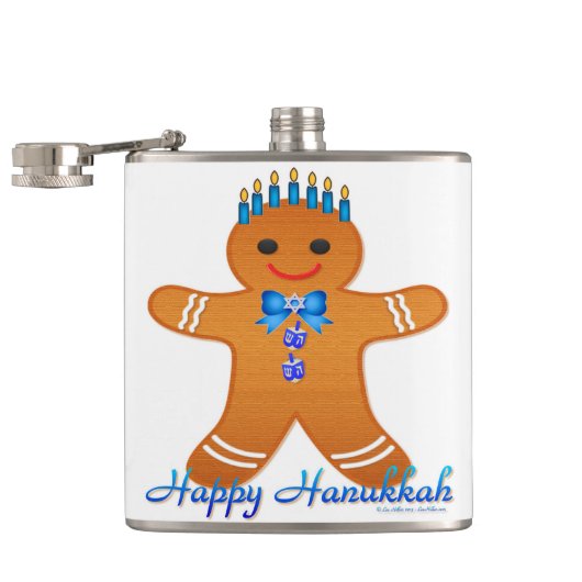 Judaica Hanukkah Gingerbrood Man Menorah Heupfles (Geopend)
