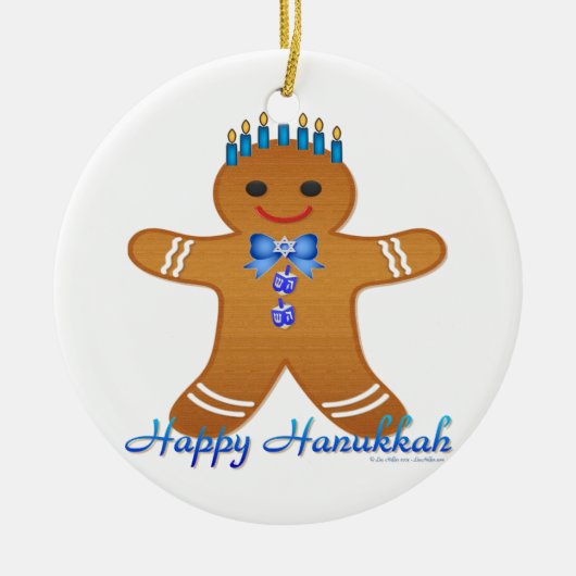 Judaica Hanukkah Gingerbrood Man Menorah Keramisch Ornament (Voorkant)