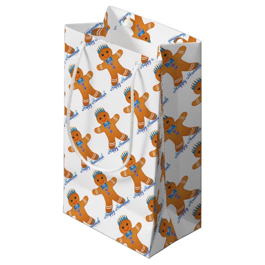 Judaica Hanukkah Gingerbrood Man Menorah Klein Cadeauzakje (Voorkant Gekanteld)