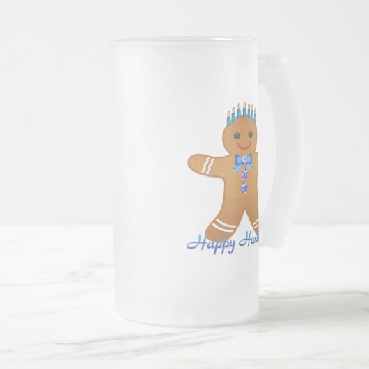 Judaica Hanukkah Gingerbrood Man Menorah Matglas Bierpul (Voorkant rechts)