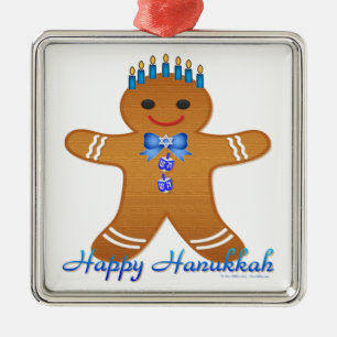 Judaica Hanukkah Gingerbrood Man Menorah Metalen Ornament
