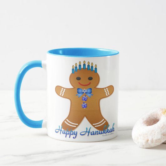 Judaica Hanukkah Gingerbrood Man Menorah Mok (Met donut)