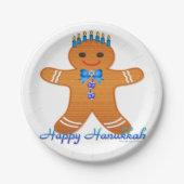 Judaica Hanukkah Gingerbrood Man Menorah Papieren Bordje (Voorkant)