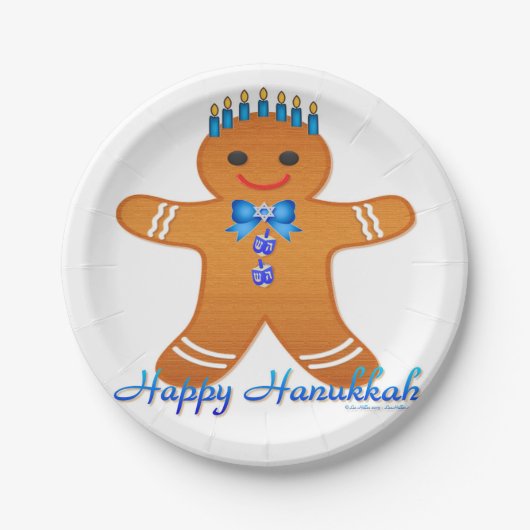 Judaica Hanukkah Gingerbrood Man Menorah Papieren Bordje (Voorkant)