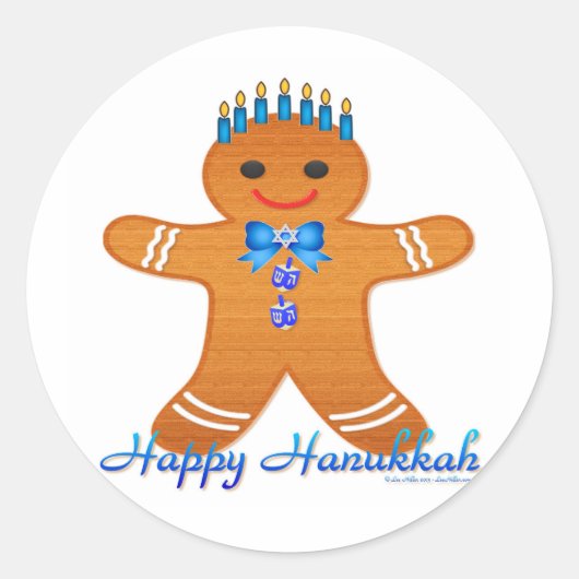 Judaica Hanukkah Gingerbrood Man Menorah Ronde Sticker (Voorkant)