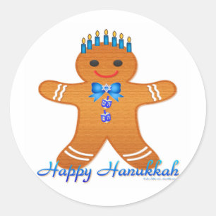 Judaica Hanukkah Gingerbrood Man Menorah Ronde Sticker