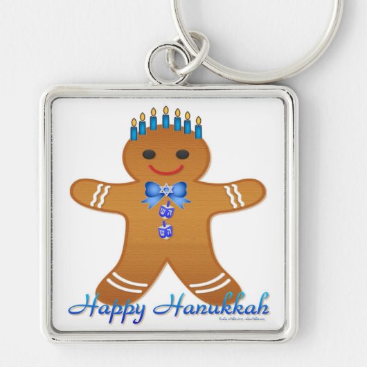 Judaica Hanukkah Gingerbrood Man Menorah Sleutelhanger (Voorkant)