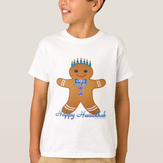 Judaica Hanukkah Gingerbrood Man Menorah T-shirt (Voorkant)