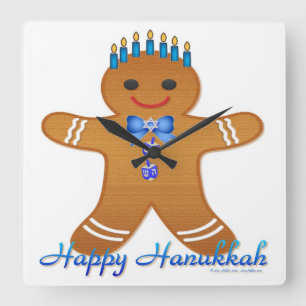 Judaica Hanukkah Gingerbrood Man Menorah Vierkante Klok