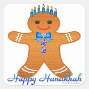Judaica Hanukkah Gingerbrood Man Menorah Vierkante Sticker