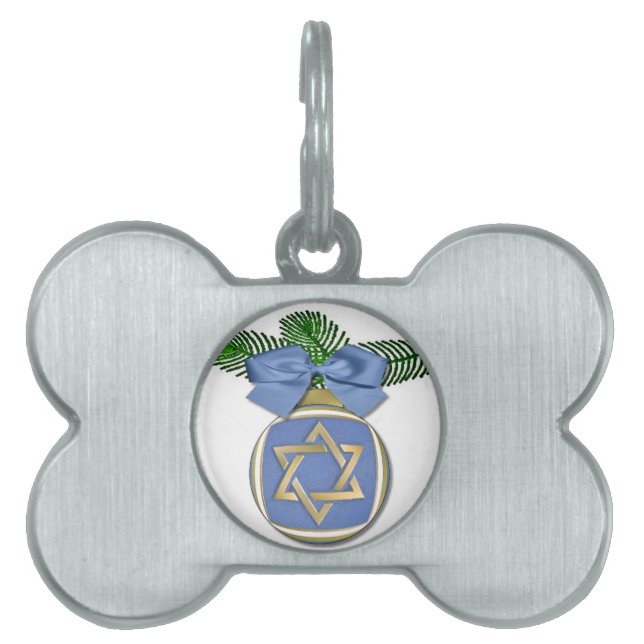Judaica Hanukkah Star van David Ornament Print Huisdieren Naamplaatje (voorkant)